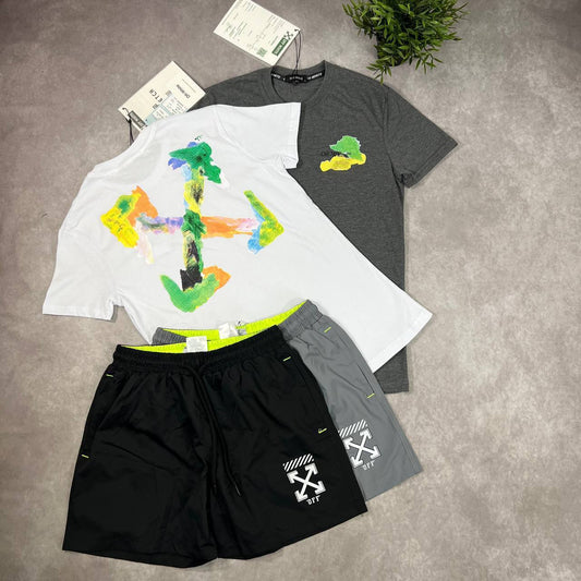 Off-White Arrows Motif Black Brush Arr Slim T-Shirts & Shorts Sets Mens in Multiple Colors UK Reps AAA Quality