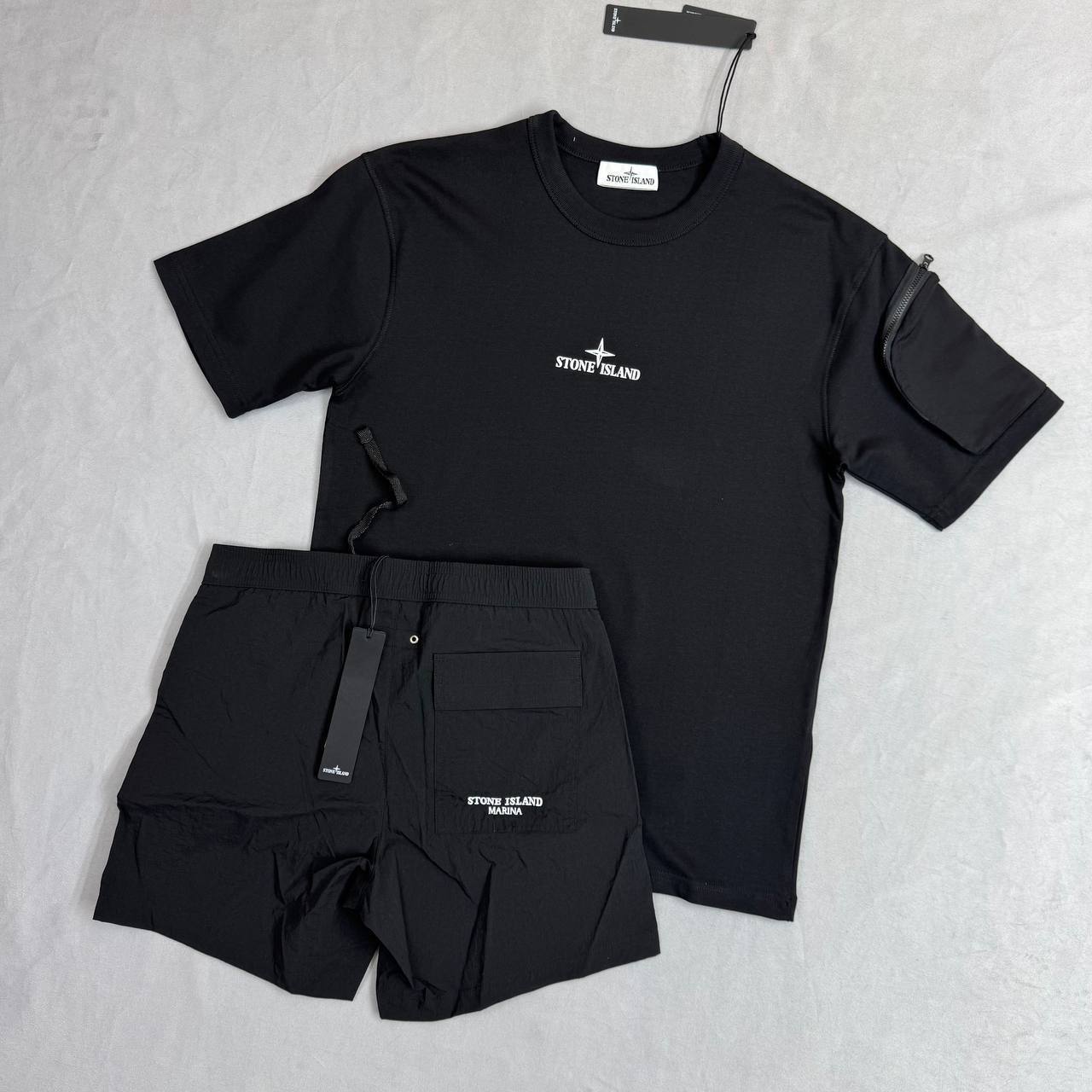 Stone Island Short Sleeve 'Camo One' Compass-print Cotton T-Shirts & Shorts Sets Men's UK Reps AAA Quality