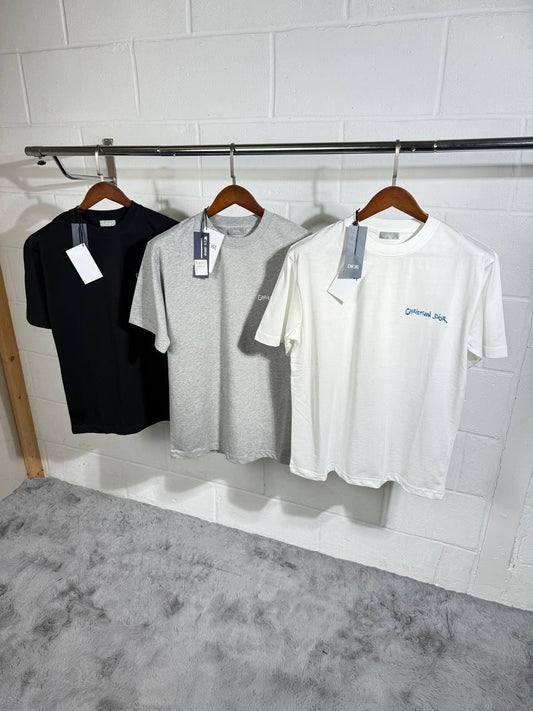 Christian Dior Blue Embroidery Logo Couture Relaxed Fit Tshirts Mens in Multiple Colors UK Reps AAA Quality