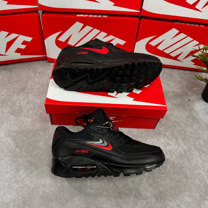 Nike Air Max 90 Three Swooshes - Black Habanero Red (GS) Replica Trainers For MEN Sale UK