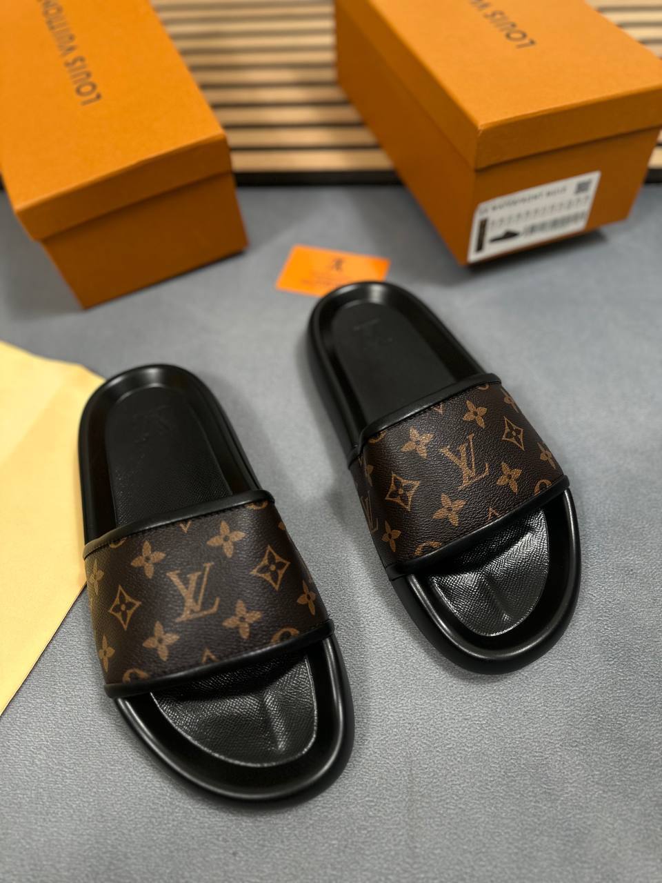 Louis Vuitton Black & Brown Monogram Waterfront Sliders For MEN Sale UK