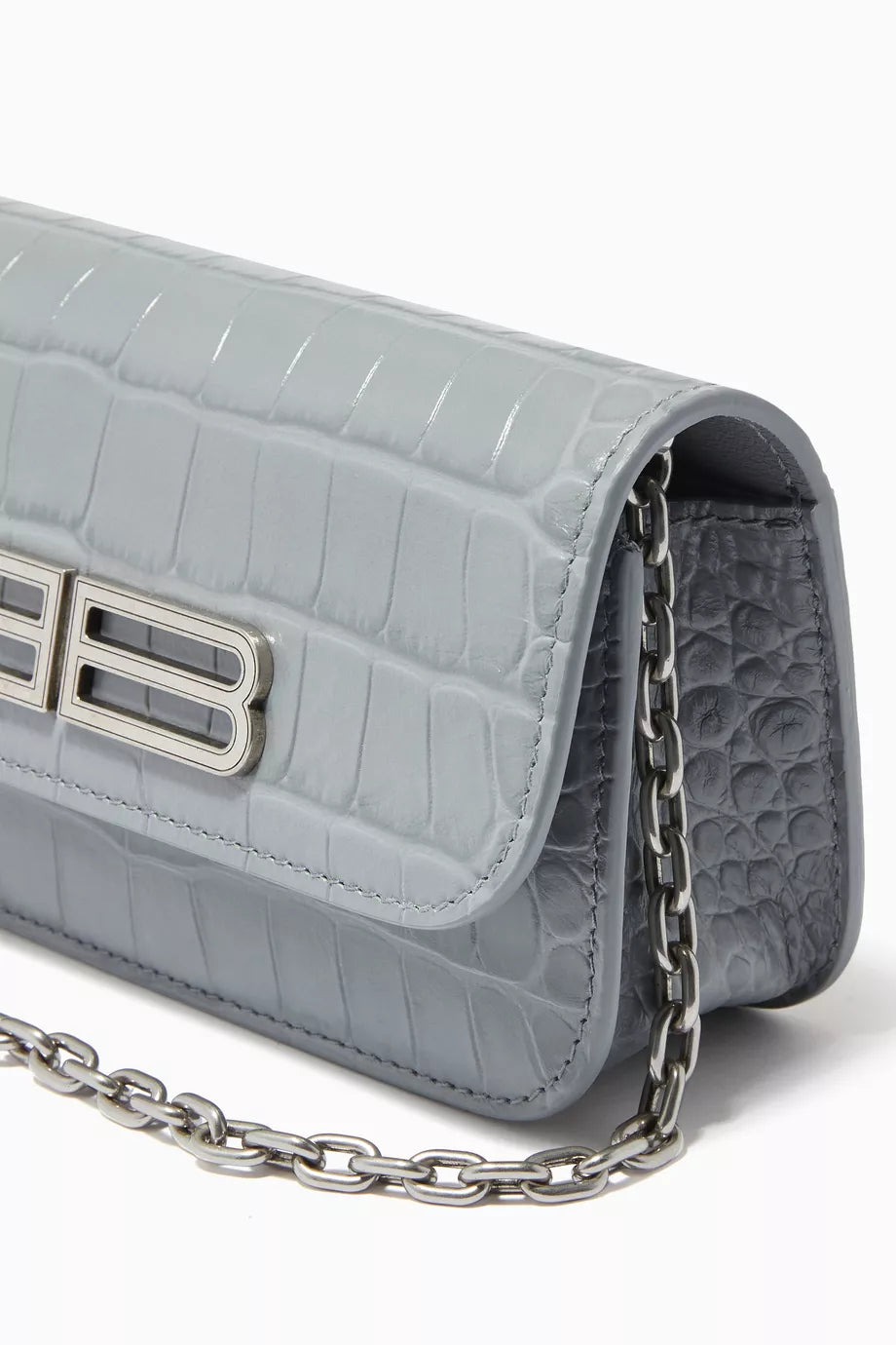 Balenciaga  Gossip Wallet on Chain in Croc-embossed Leather Grey Rep Bag Sale UK