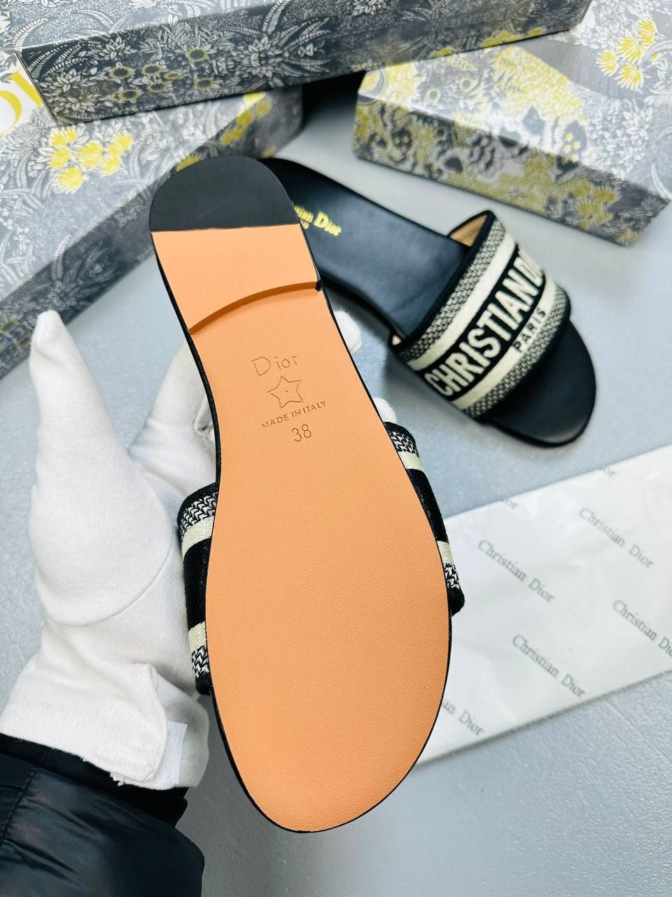 Christian Dior Paris Dway Slides/ Sandals Women's In Black Floral Sale UK