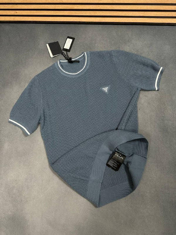 Prada Milano Triangle Logo Cotton Replica T Shirts for Men's Size KNITTED TEE  Sale UK