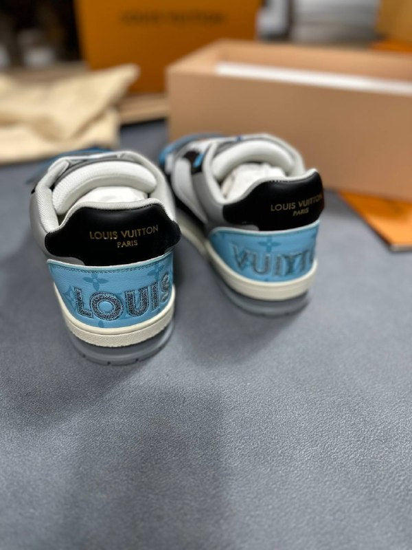 Louis Vuitton LV Trainer Black Blue Monogram Flower Sneakers for Men Sale UK