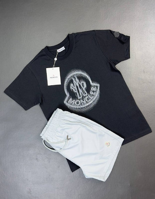 Moncler Men's Illusion Logo Graphic T-Shirt & Track Shorts Set AAA Quality Reps UK