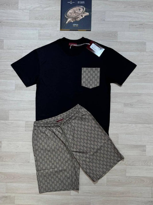 Gucci Men's GG Monogram Pocket Tee and Shorts Set AAA Quality Reps UK