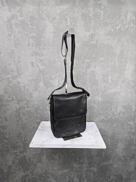 Burberry Men's Black Leather Check Messenger Bag AAA Quality Reps UK