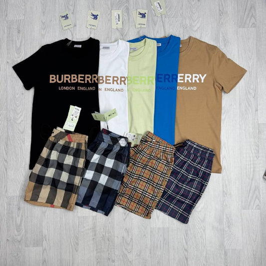 Burberry Logo Print T-Shirt & Check Shorts Set UK Reps AAA Quality