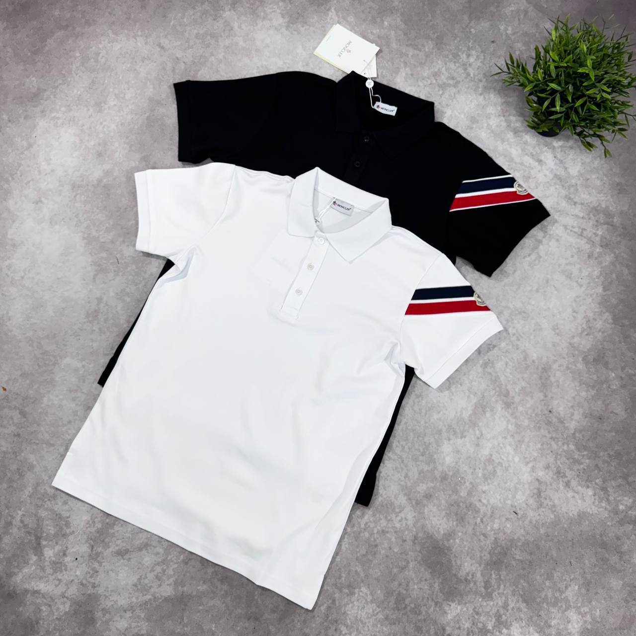 Moncler Tricolor Striped Sleeve Polo Shirt UK Reps AAA Quality