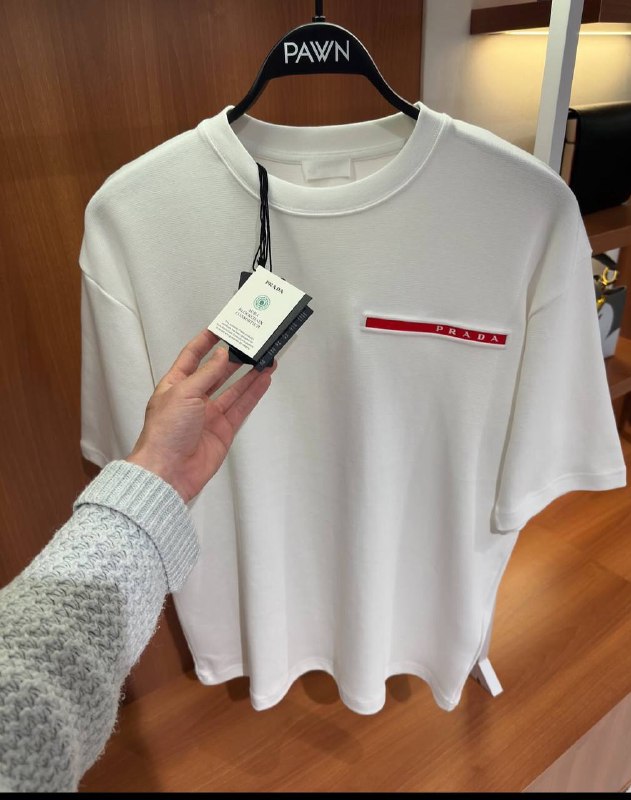 Prada Linea Rossa Men's White Piqué Cotton Red Logo Stripe T-Shirt AAA Quality Reps UK
