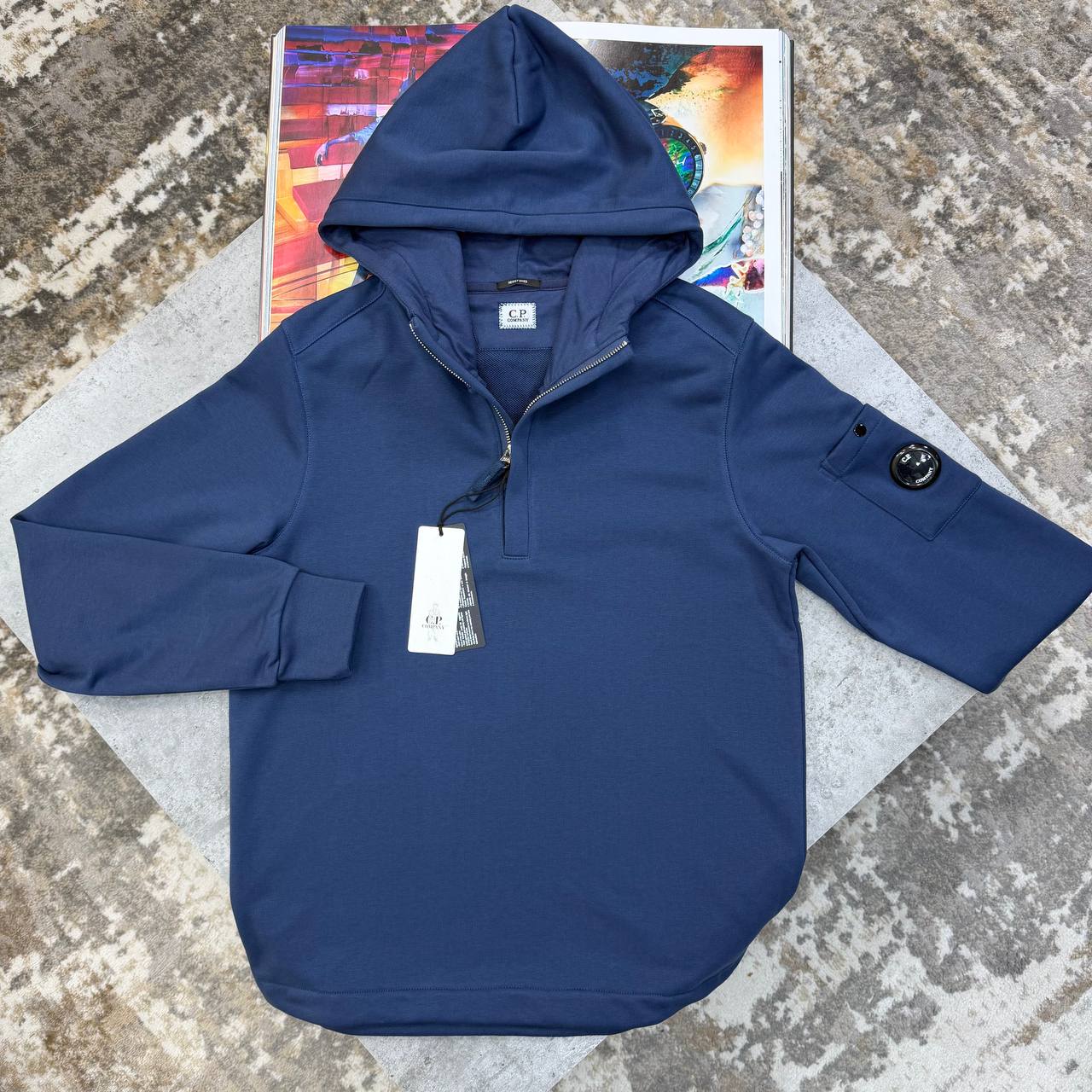C.P. Company Men's Luxury Diagonal Raised Fleece Lens Quarter-Zip Hoodie UK Reps