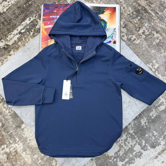 C.P. Company Men's Luxury Diagonal Raised Fleece Lens Quarter-Zip Hoodie UK Reps