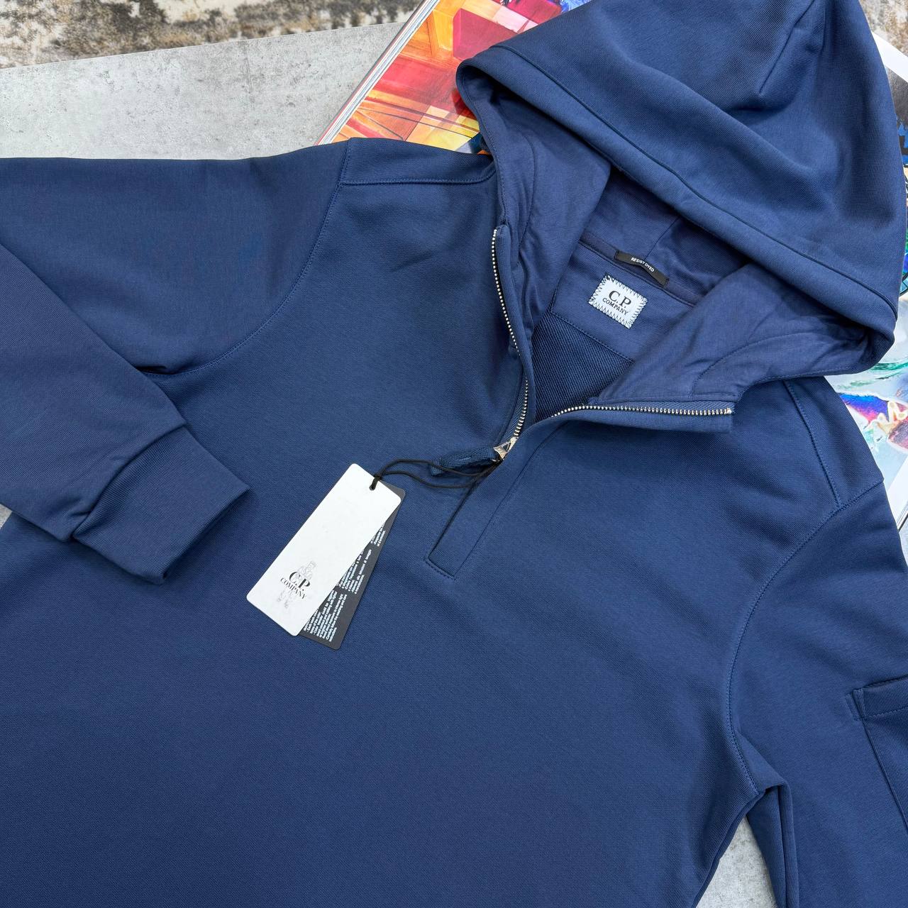 C.P. Company Men's Luxury Diagonal Raised Fleece Lens Quarter-Zip Hoodie UK Reps