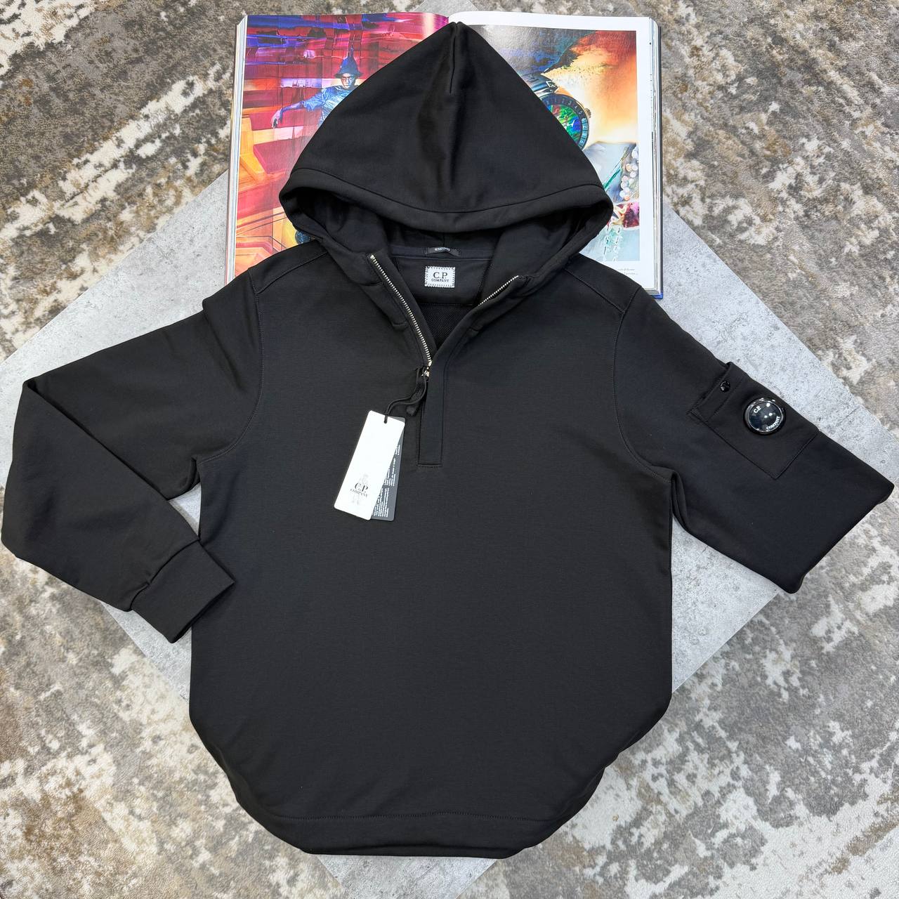 C.P. Company Men's Luxury Diagonal Raised Fleece Lens Quarter-Zip Hoodie UK Reps
