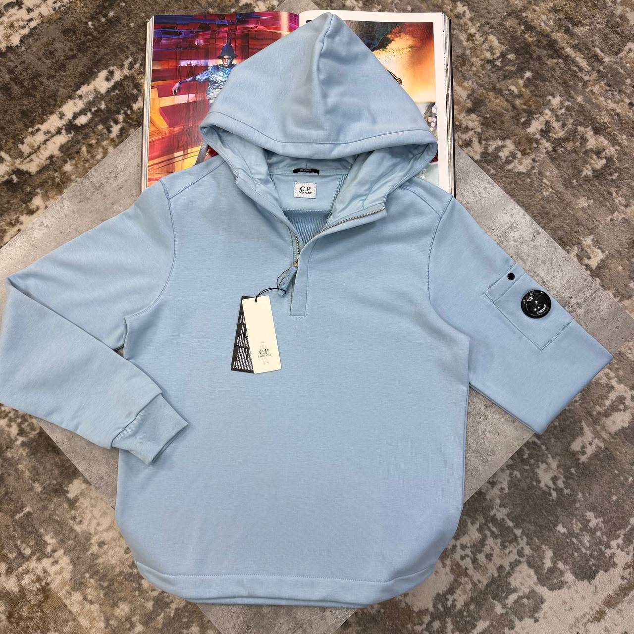 C.P. Company Men's Luxury Diagonal Raised Fleece Lens Quarter-Zip Hoodie UK Reps