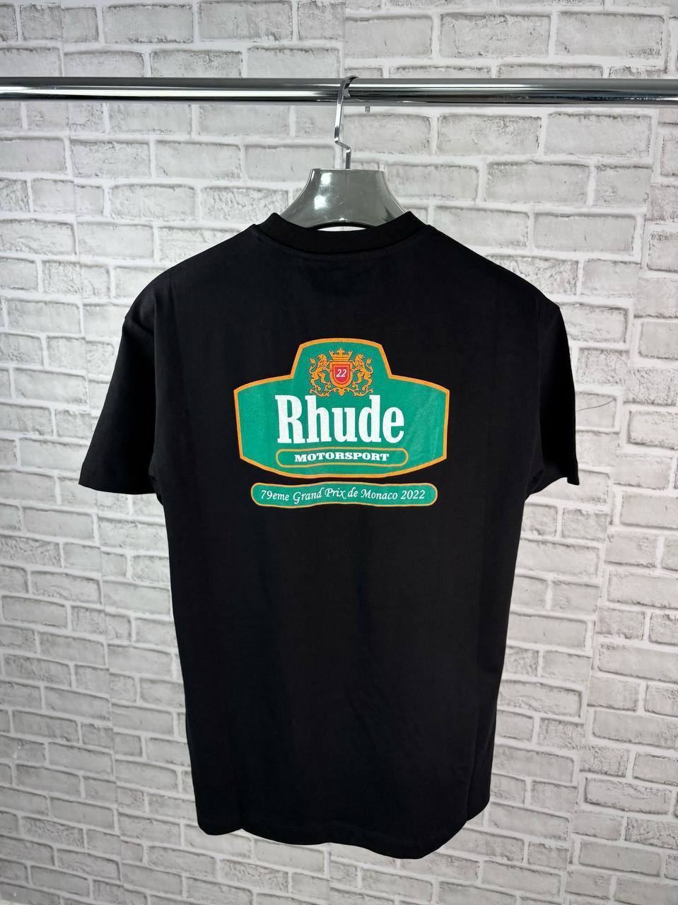 Rhude Racing Crest Logo-Print Cotton T-Shirt UK Reps AAA Quality