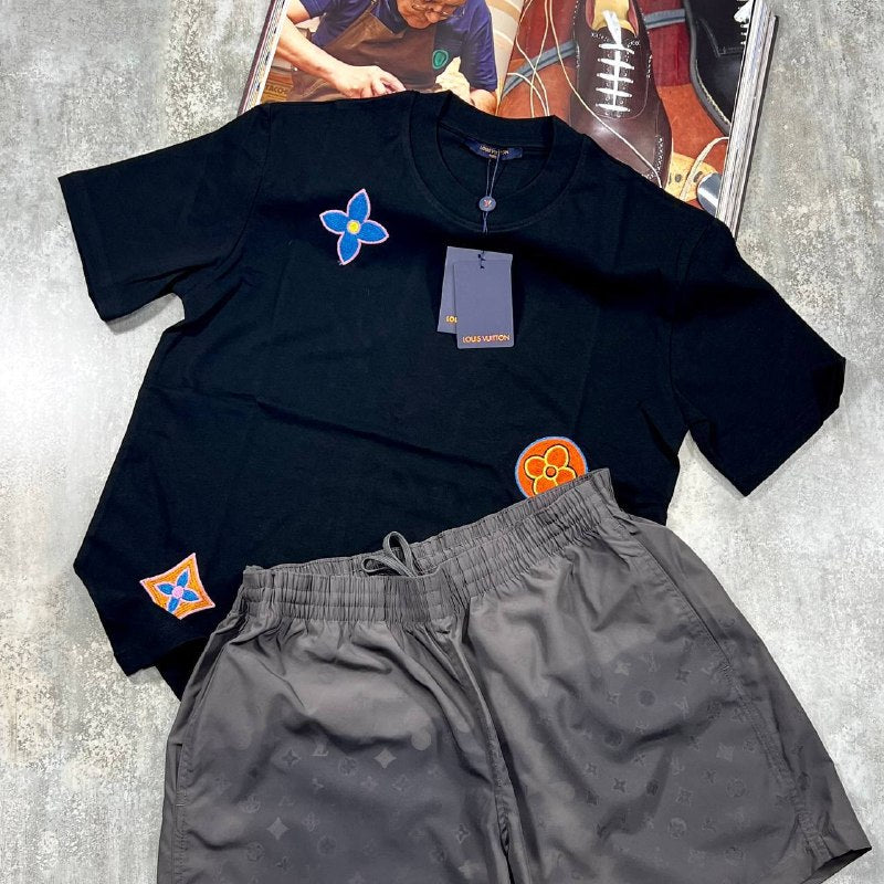 Louis Vuitton Comic Monogram Flower T-Shirt & Tonal Swim Shorts Set AAA Quality UK Reps