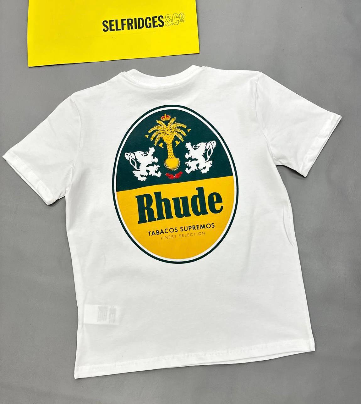 Rhude Tabaco T-Shirt in Vintage White & Black AAA Quality UK Reps
