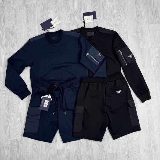 Prada Cotton Fleece Sweatshirt & Cargo Shorts Set UK Reps AAA Quality