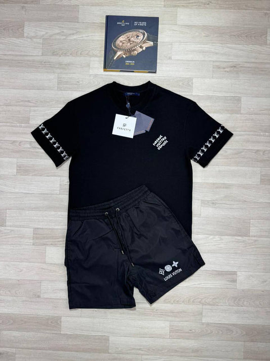 Louis Vuitton Monogram Sleeve Crewneck and Matching Shorts Set AAA Quality UK Reps