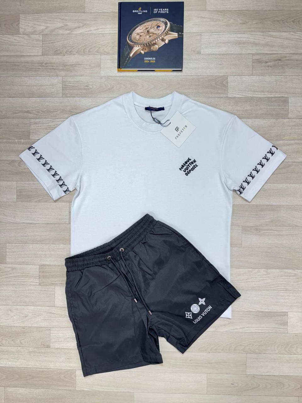 Louis Vuitton Signature Logo Tee & Drawstring Shorts Summer Set AAA Quality UK Reps