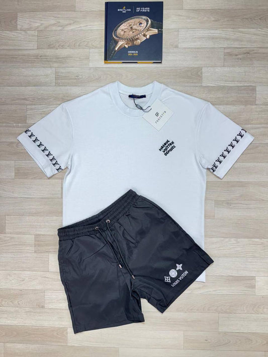 Louis Vuitton Signature Logo Tee & Drawstring Shorts Summer Set AAA Quality UK Reps