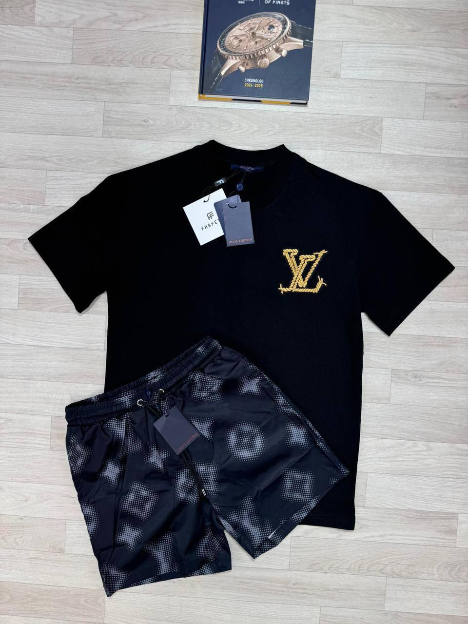 Louis Vuitton Crew-Neck T-shirt Allover Monogram Swim Shorts AAA Quality UK Reps