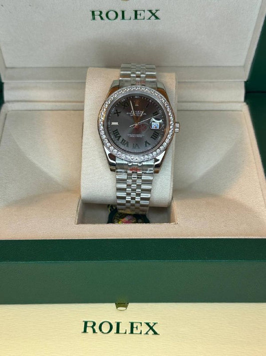Rolex Datejust 36 Featuring a Slate "Wimbledon" Dial and a Factory Diamond-Set Bezel SuperClone Quality UK Reps
