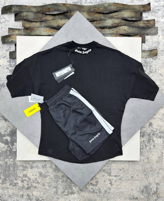 Palm Angels Men's Black Classic Logo Oversized T-Shirt and Track Shorts Set SuperClone Quality UK Reps