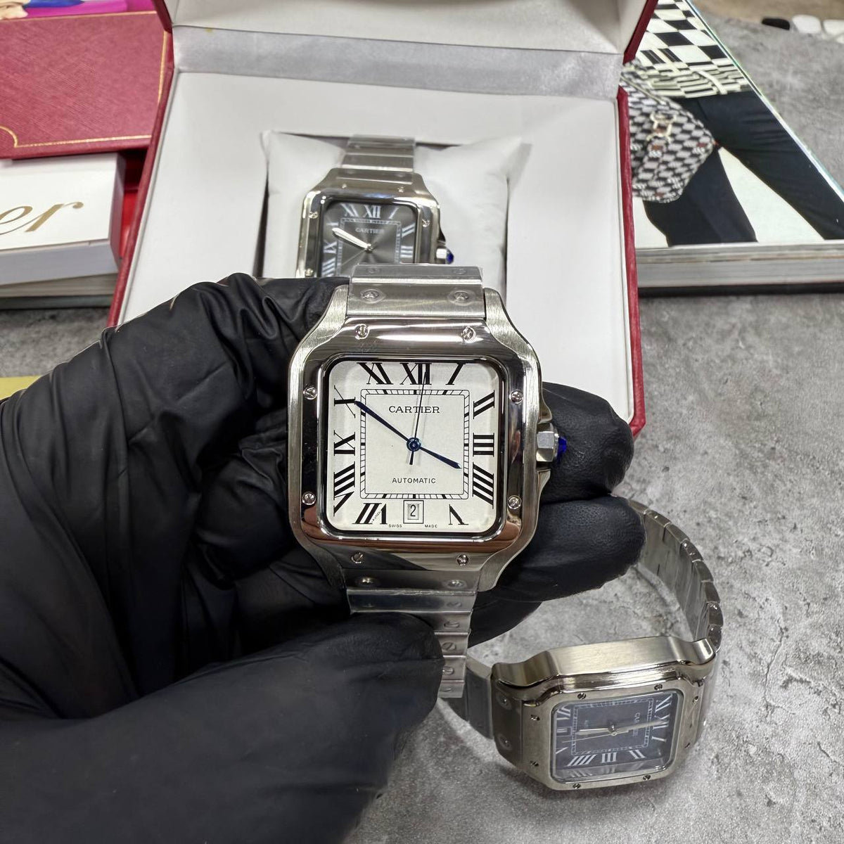 Cartier Santos de Cartier in Silvered Opaline Dial SuperClone Quality UK Reps