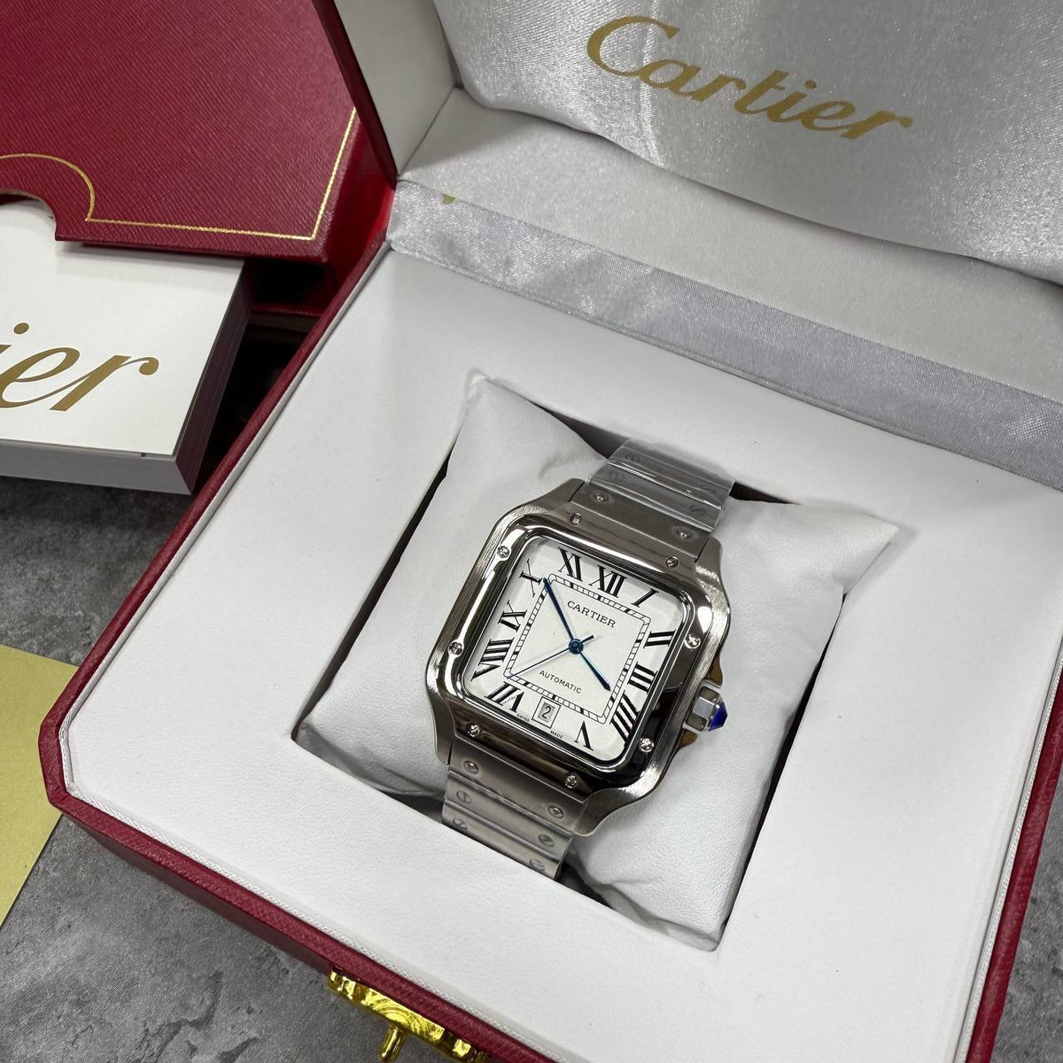 Cartier Santos de Cartier in Silvered Opaline Dial SuperClone Quality UK Reps