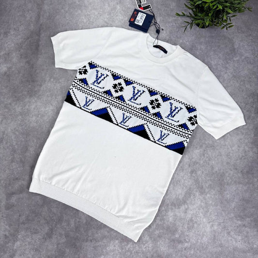 Louis Vuitton Men's Luxury Geometric Monogram Knitted Crewneck T-Shirt AAA Quality Reps UK