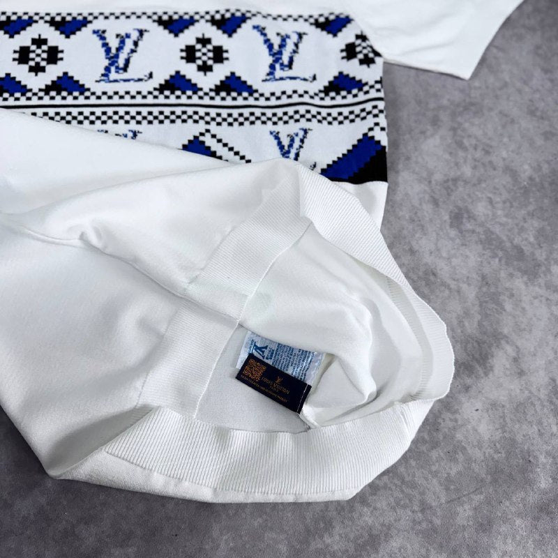 Louis Vuitton Men's Luxury Geometric Monogram Knitted Crewneck T-Shirt AAA Quality Reps UK