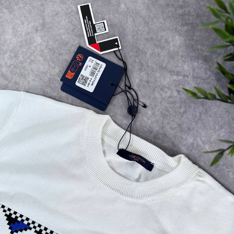Louis Vuitton Men's Luxury Geometric Monogram Knitted Crewneck T-Shirt AAA Quality Reps UK