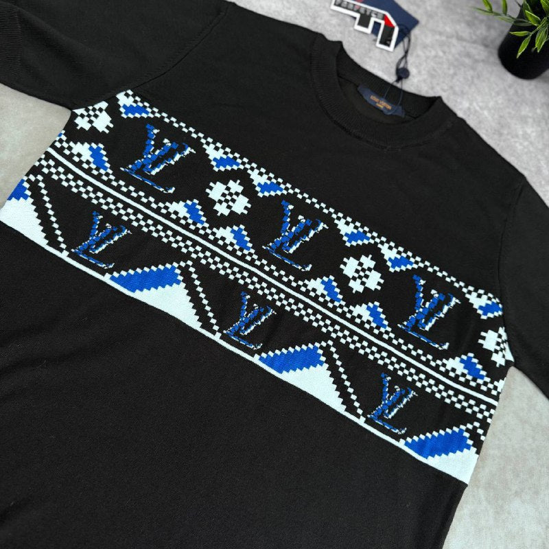 Louis Vuitton Men's Luxury Geometric Monogram Knitted Crewneck T-Shirt AAA Quality Reps UK