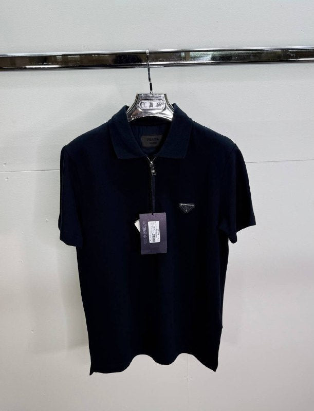Prada Men's Luxury Enameled Triangle Logo Zip-Neck Polo Shirts AAA Quality Reps UK