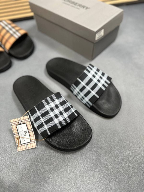 Burberry Check Slides Furley Checked Rubber Sliders