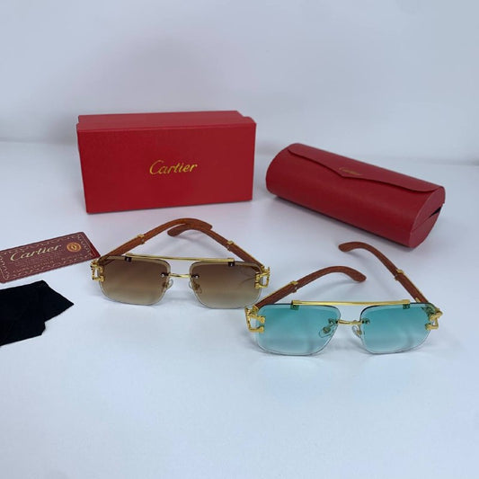 Cartier Men's Luxury Rimless Wood Temples Sunglasses Collection Set AAA Quality Reps UK