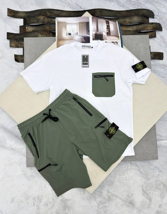 Stone Island Men's Luxury Casual T-Shirt and Shorts Two-Piece Set AAA Quality Reps UK