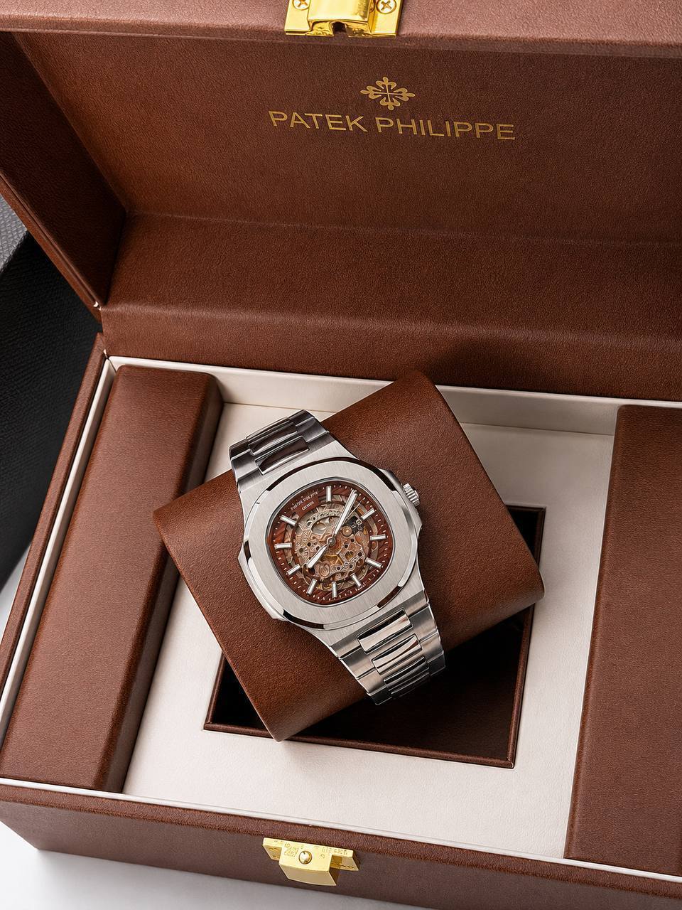 Patek Philippe Nautilus-Style Custom Skeleton Watch in Coffee Brown Dial AAA Quality UK Reps