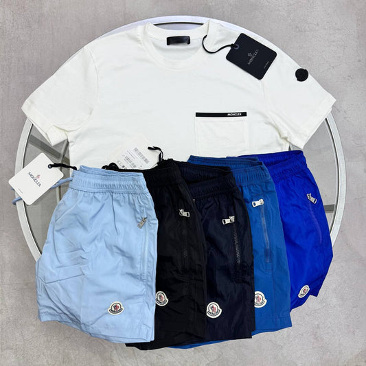 white Moncler pocket T-Shirt & Moncler Nylon Logo Swim Shorts SuperClone Quality UK Reps