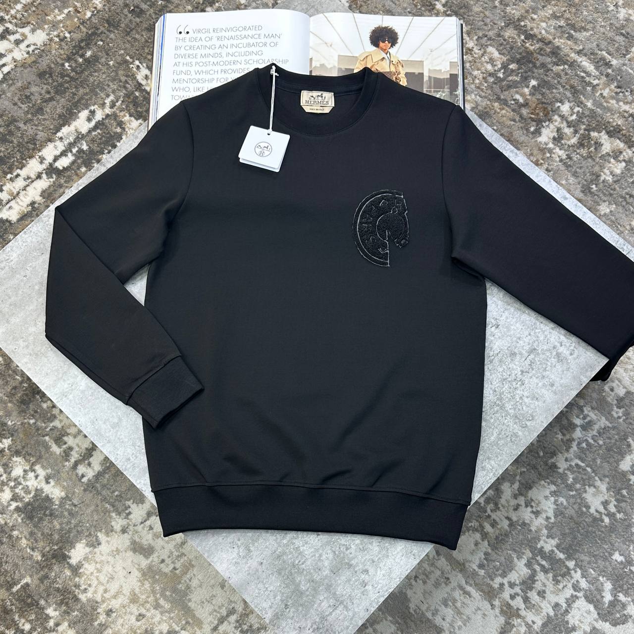 Hermès Men's Luxury Embroidered Horse Badge Crewneck Sweatshirt UK Reps