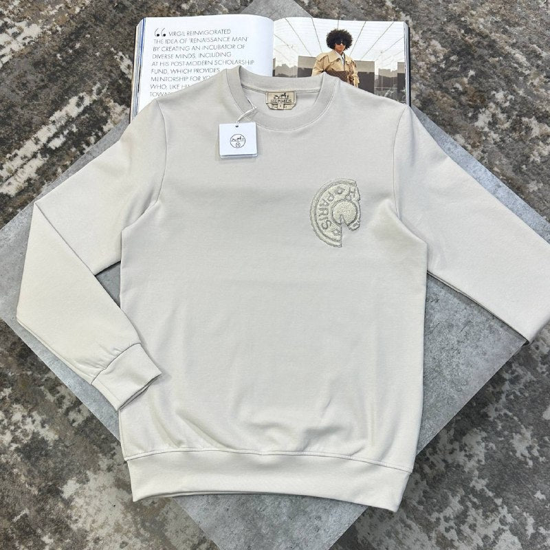Hermès Men's Luxury Embroidered Horse Badge Crewneck Sweatshirt UK Reps
