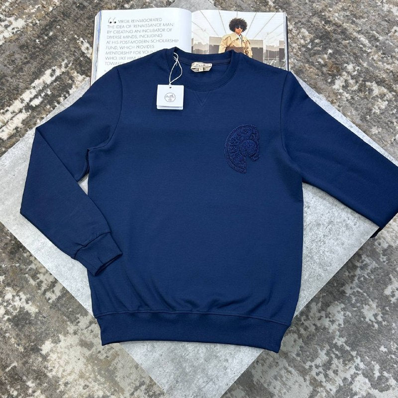 Hermès Men's Luxury Embroidered Horse Badge Crewneck Sweatshirt UK Reps