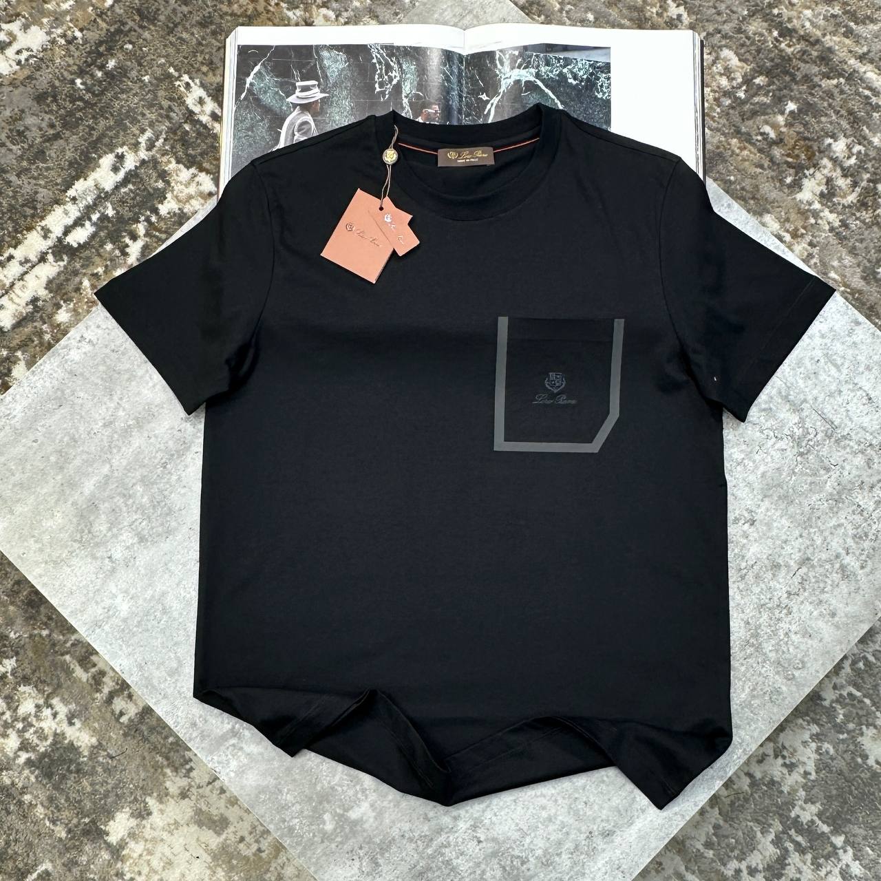 Loro Piana Men's Luxury Contrast Frame Pocket Cotton T-Shirt UK Reps AAA Quality