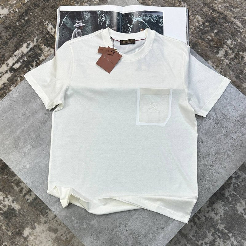 Loro Piana Men's Luxury Contrast Frame Pocket Cotton T-Shirt UK Reps AAA Quality