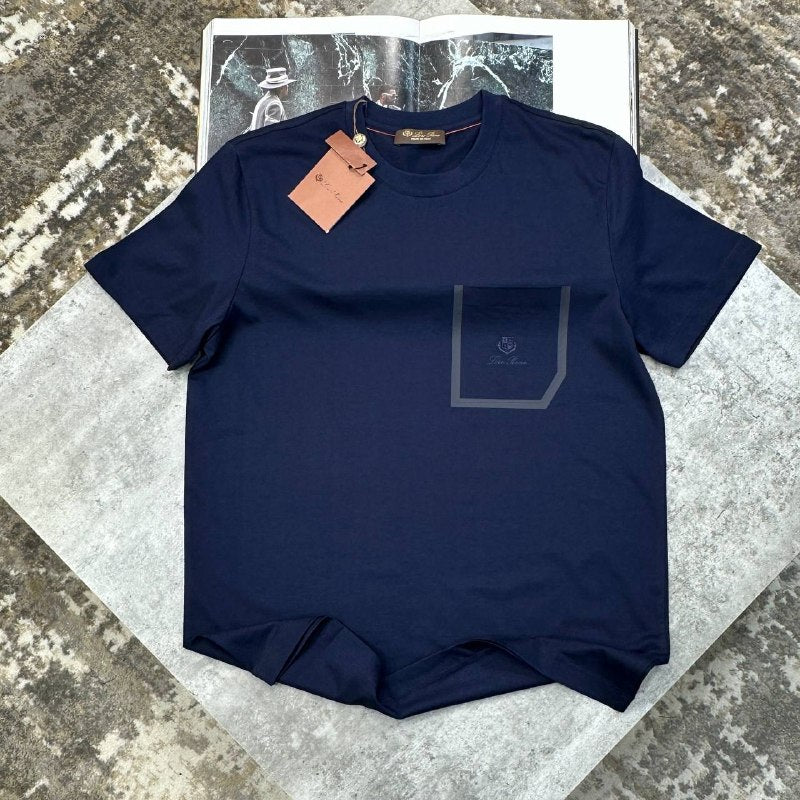 Loro Piana Men's Luxury Contrast Frame Pocket Cotton T-Shirt UK Reps AAA Quality