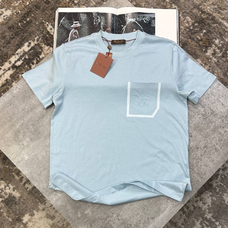 Loro Piana Men's Luxury Contrast Frame Pocket Cotton T-Shirt UK Reps AAA Quality