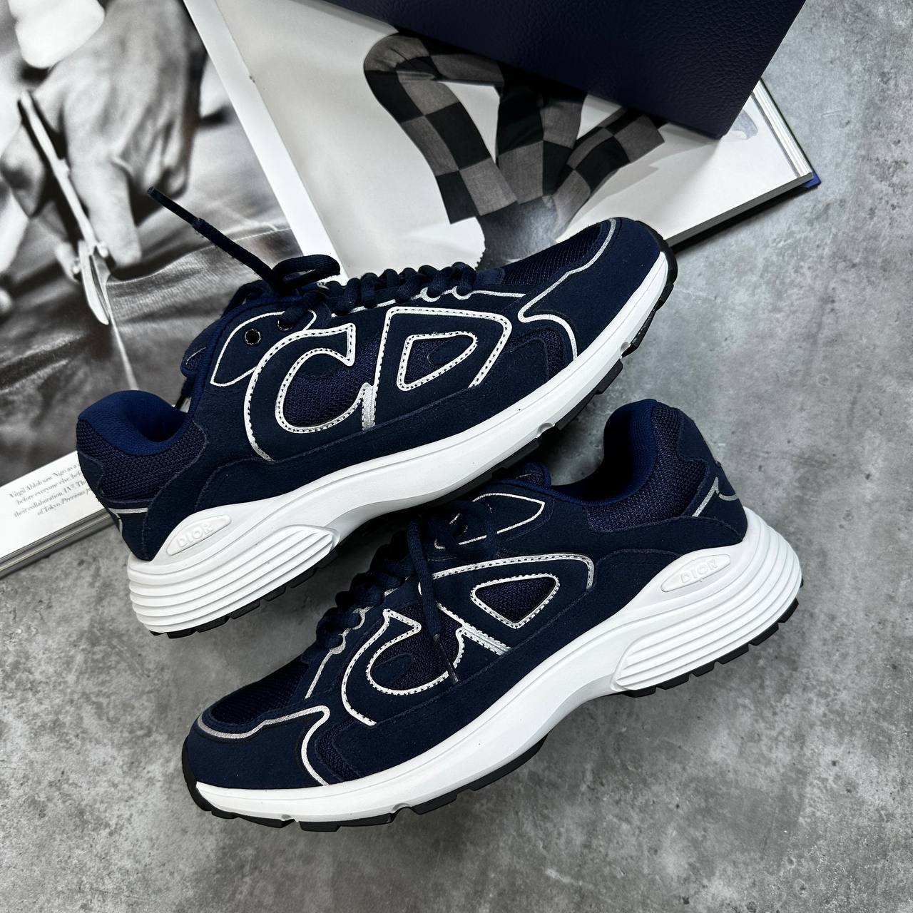 Christian Dior B30 Navy Blue Technical Mesh Running Sneakers UK Reps AAA Quality